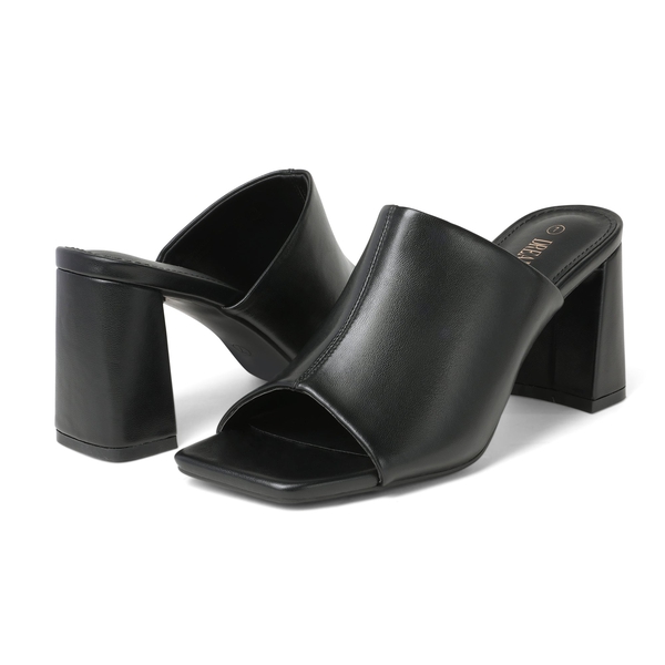 Women's Square Toe Block Heel Clear Pumps - BLACK PU - 5